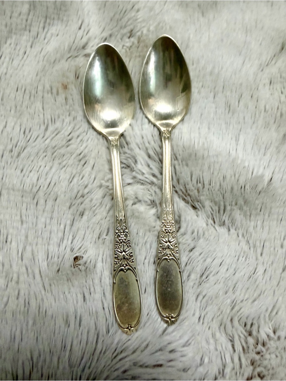 Vintage 1934 Roger’s & Son Burgundy Champagne Pattern Silverplate Teaspoons (2)
